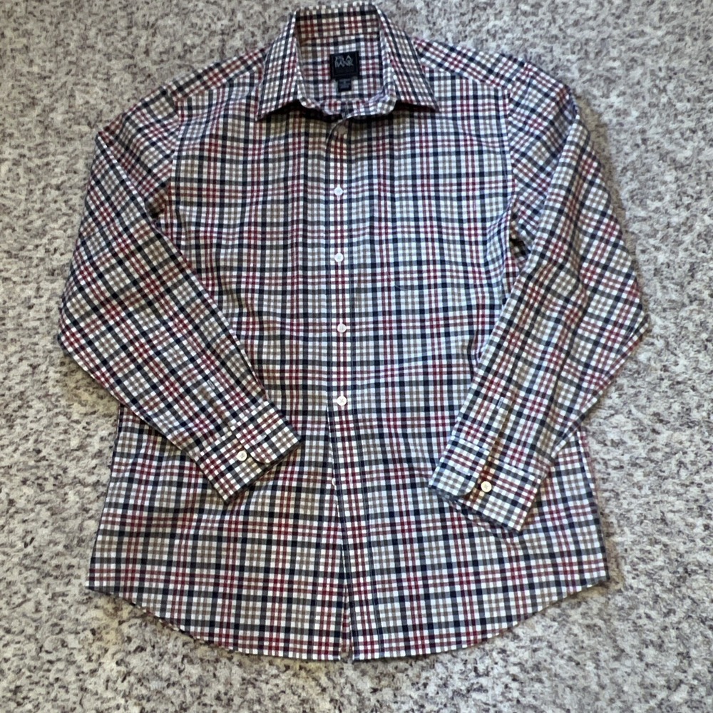 Joseph A Banks Traveler New Red Plaid Men's Shirt Sz M Tailored Fit LS Cotton